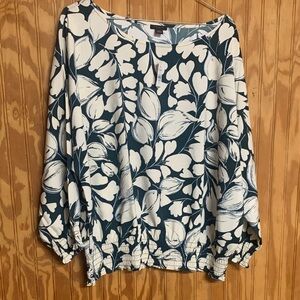 Ann Taylor Blue and White Floral Blouse